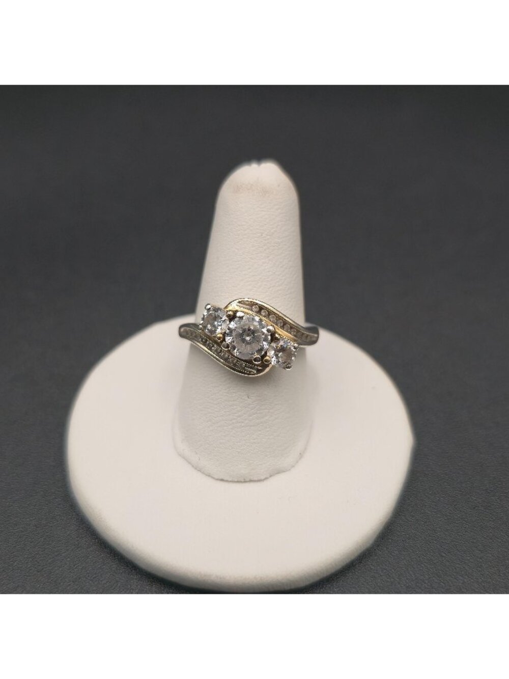 Size 6.5 Sterling Silver Two-Tone Cubic Zirconia Bypass Ring | Promise Ring A859